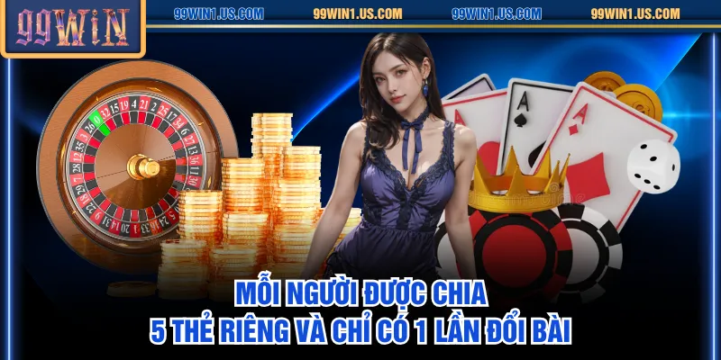Mỗi người được chia 5 thẻ riêng và chỉ có 1 lần đổi bài